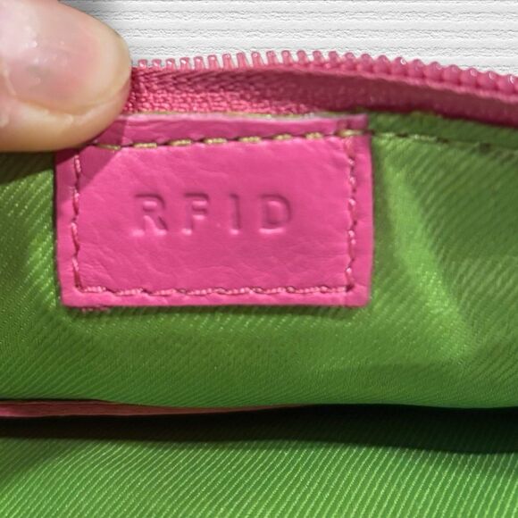 RFID Leather Crossbody Bag Retro Neon Stripe White Pink Green Adjustable Strap - Picture 7 of 13